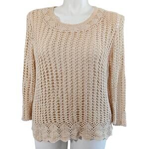 croft and barrow sweater crochet  round neck sz L